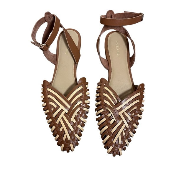 Pilcro Anthropologie Woven Leather Ankle Strap Sandals – Neutral Motif Sz 8 - Picture 5 of 9